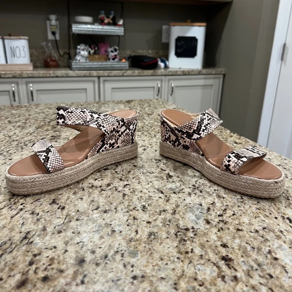 Snakeskin Platform Espadrille Sandals Faux Snake Skin Wedge Slides Size 35